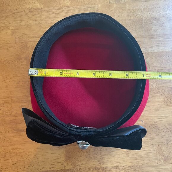 Vintage 1980s Plaza Suite by Betmar red wool hat with black velvet satin bow main image 3